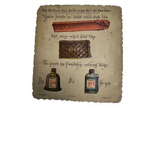 Antique 1892 Christmas Sentiment Postcard With Embossed Glue Gum Dye Humor